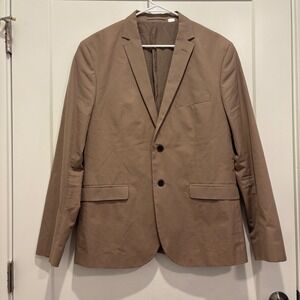 HM Slim Fit Blazer Mens 44R Tan Brown Beste Italian Fabric Cotton Jacket 404620